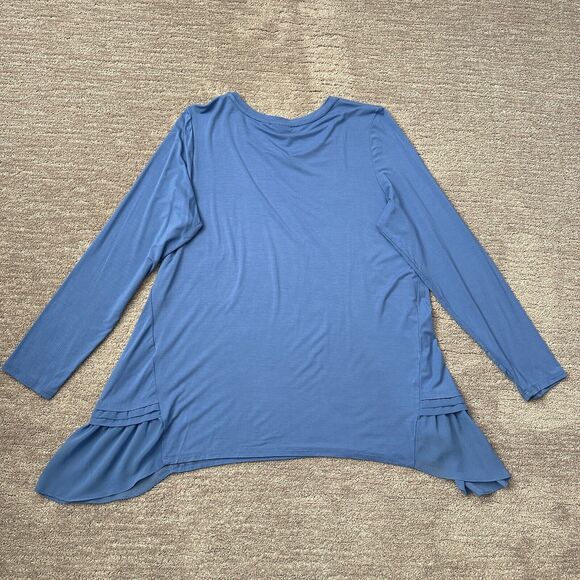 LOGO Lori Goldstein Top Womens Large Blue Sheer Asymmetrical Hem Accents Flowy - Picture 5 of 10